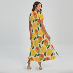 Ripe Mango Fruit Pattern Print Short Sleeve Maxi Dress