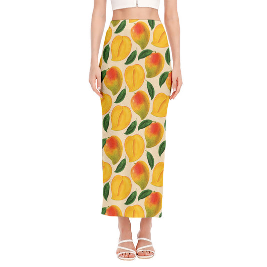 Ripe Mango Fruit Pattern Print Side Slit Maxi Skirt