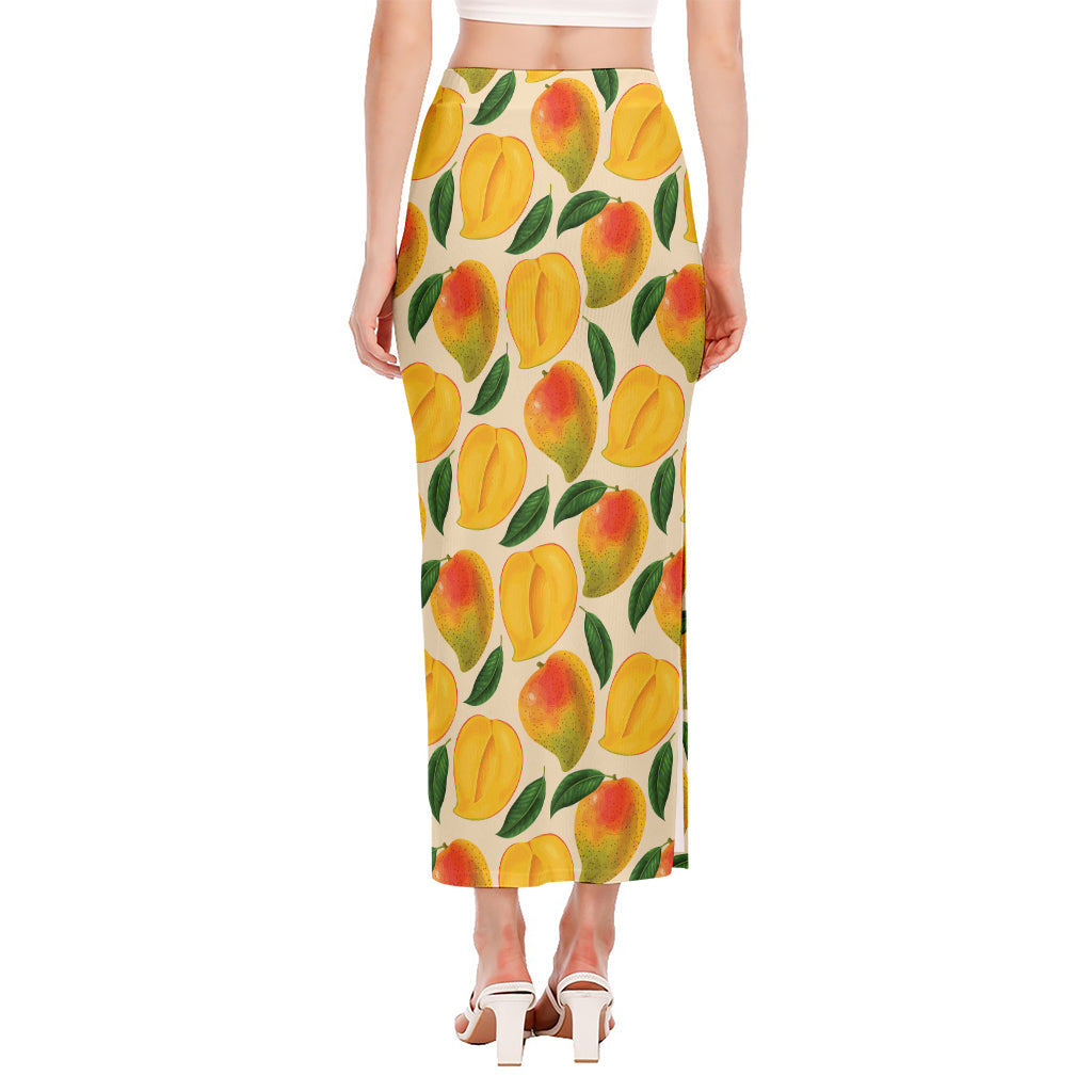 Ripe Mango Fruit Pattern Print Side Slit Maxi Skirt