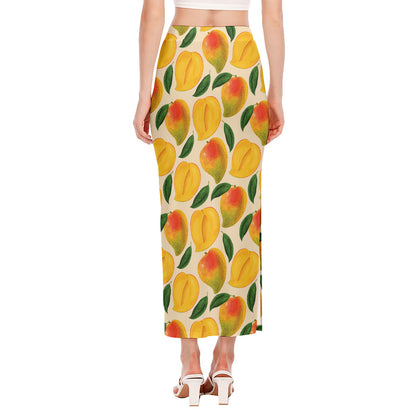 Ripe Mango Fruit Pattern Print Side Slit Maxi Skirt