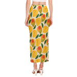 Ripe Mango Fruit Pattern Print Side Slit Maxi Skirt