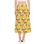 Ripe Mango Fruit Pattern Print Side Slit Midi Skirt
