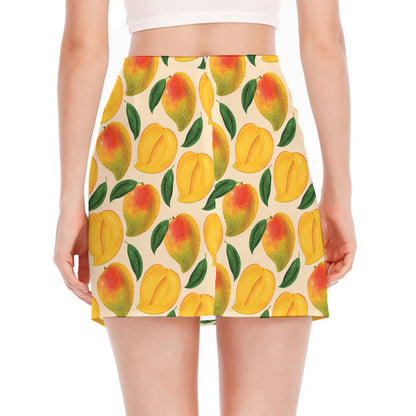 Ripe Mango Fruit Pattern Print Side Slit Mini Skirt