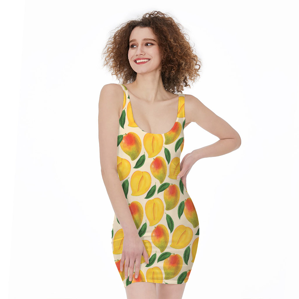 mango bodycon dress Ripe Mango Fruit Pattern Print Sleeveless Bodycon Dress