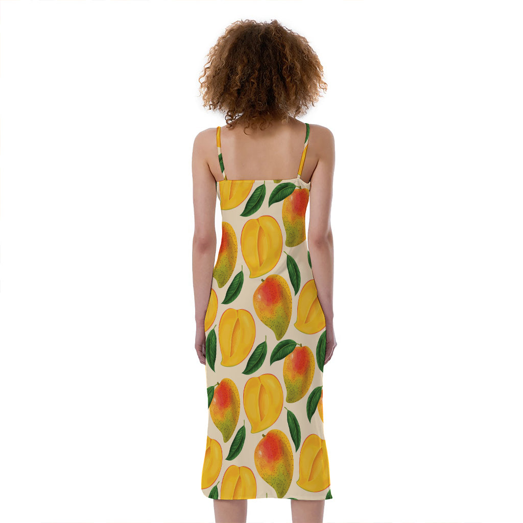Ripe Mango Fruit Pattern Print Slim Fit Midi Cami Dress