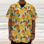 Ripe Mango Fruit Pattern Print Textured Short Sleeve Shirt
