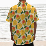 Ripe Mango Fruit Pattern Print Textured Short Sleeve Shirt