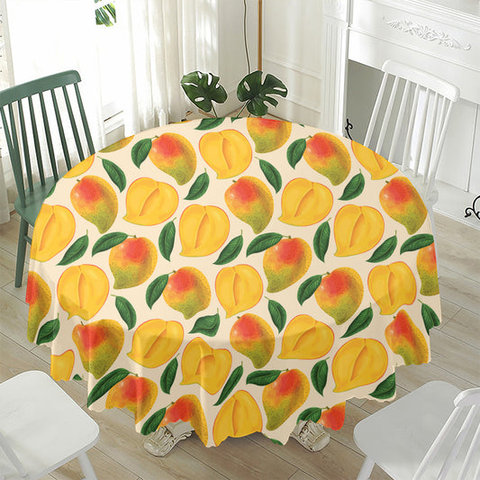 Ripe Mango Fruit Pattern Print Waterproof Round Tablecloth