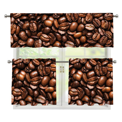 Roasted Coffee Bean Print 3 Piece Kitchen Curtains