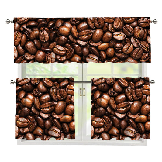 Roasted Coffee Bean Print 3 Piece Kitchen Curtains