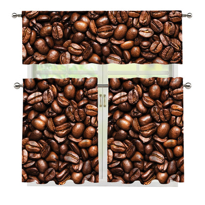 Roasted Coffee Bean Print 3 Piece Kitchen Curtains