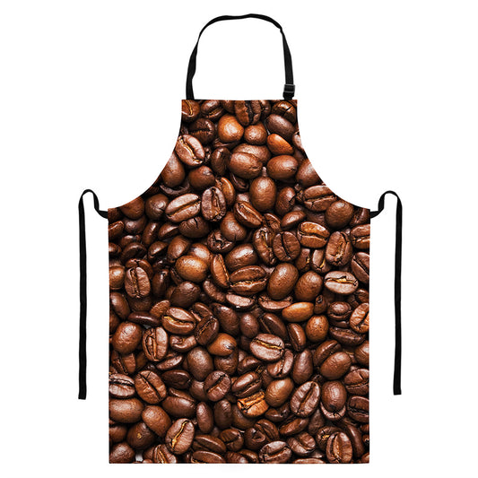Roasted Coffee Bean Print Bib Apron With Pocket