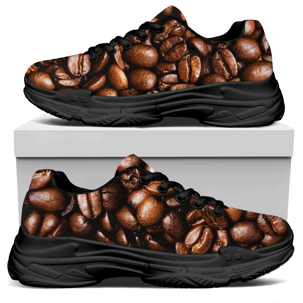 Roasted Coffee Bean Print Black Chunky Shoes