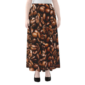 Roasted Coffee Bean Print Chiffon Maxi Skirt