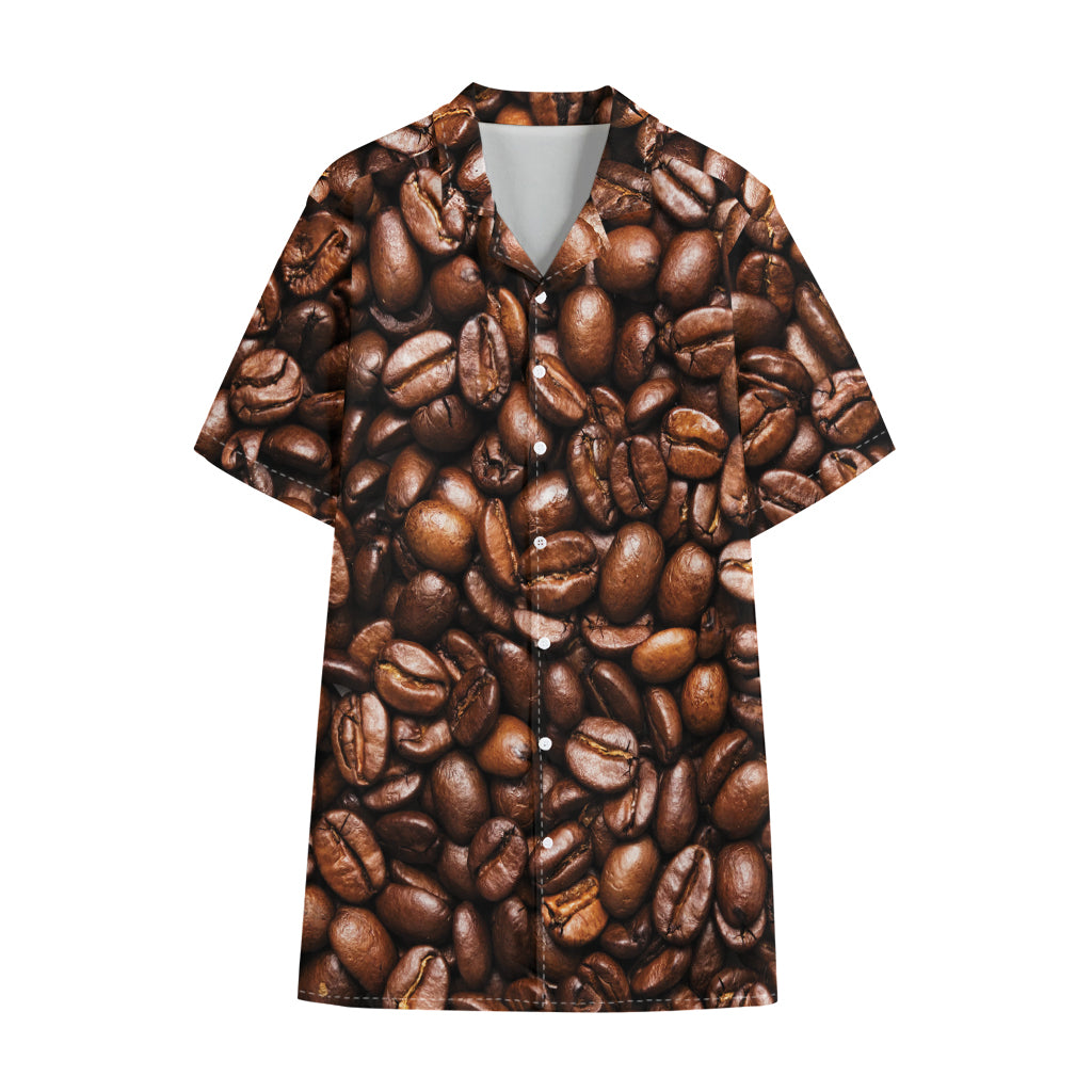 Roasted Coffee Bean Print Cotton Hawaiian Shirt