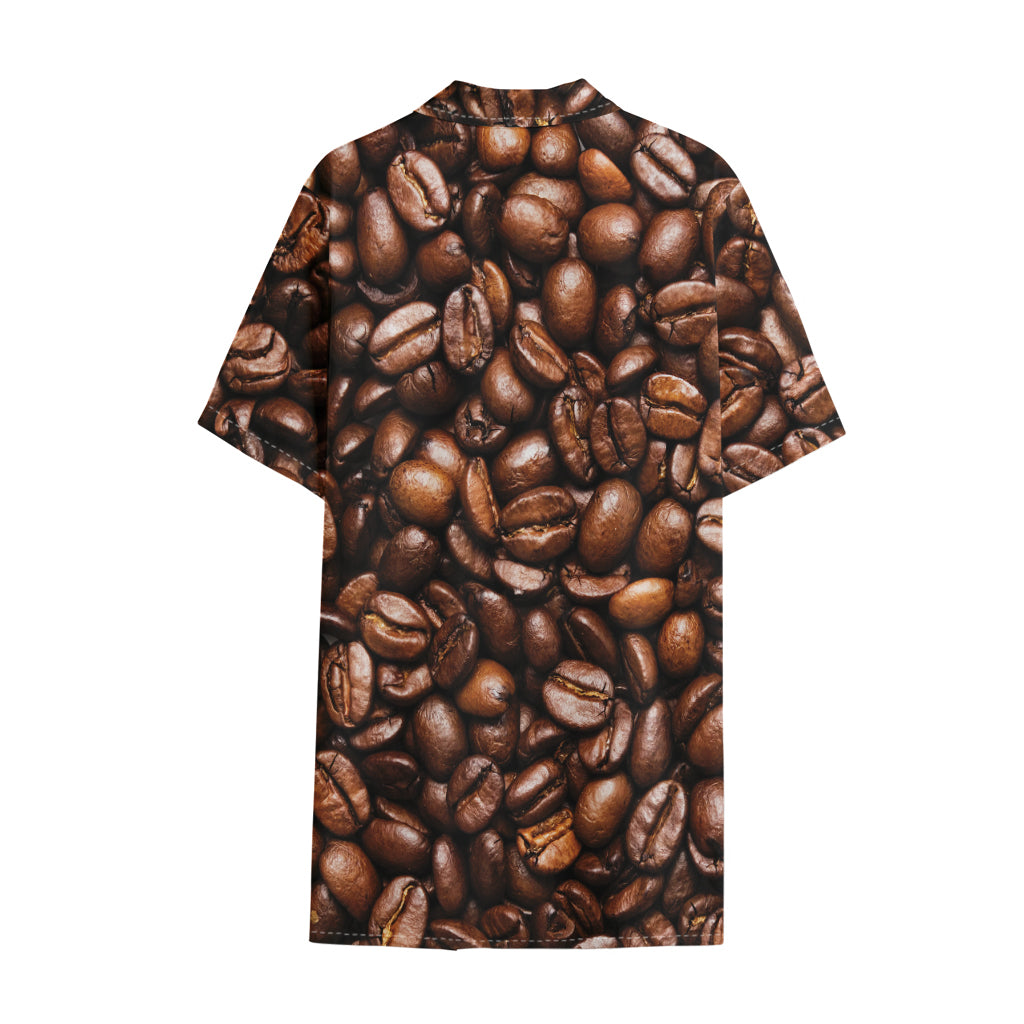 Roasted Coffee Bean Print Cotton Hawaiian Shirt