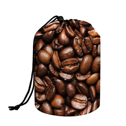 Roasted Coffee Bean Print Drawstring Makeup Bag