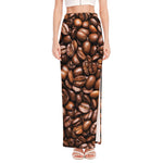 Roasted Coffee Bean Print High Slit Maxi Skirt