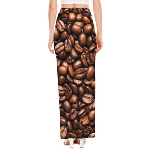 Roasted Coffee Bean Print High Slit Maxi Skirt