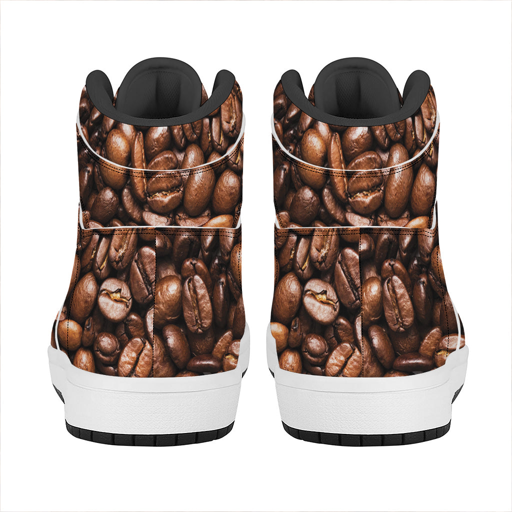 Roasted Coffee Bean Print High Top Leather Sneakers