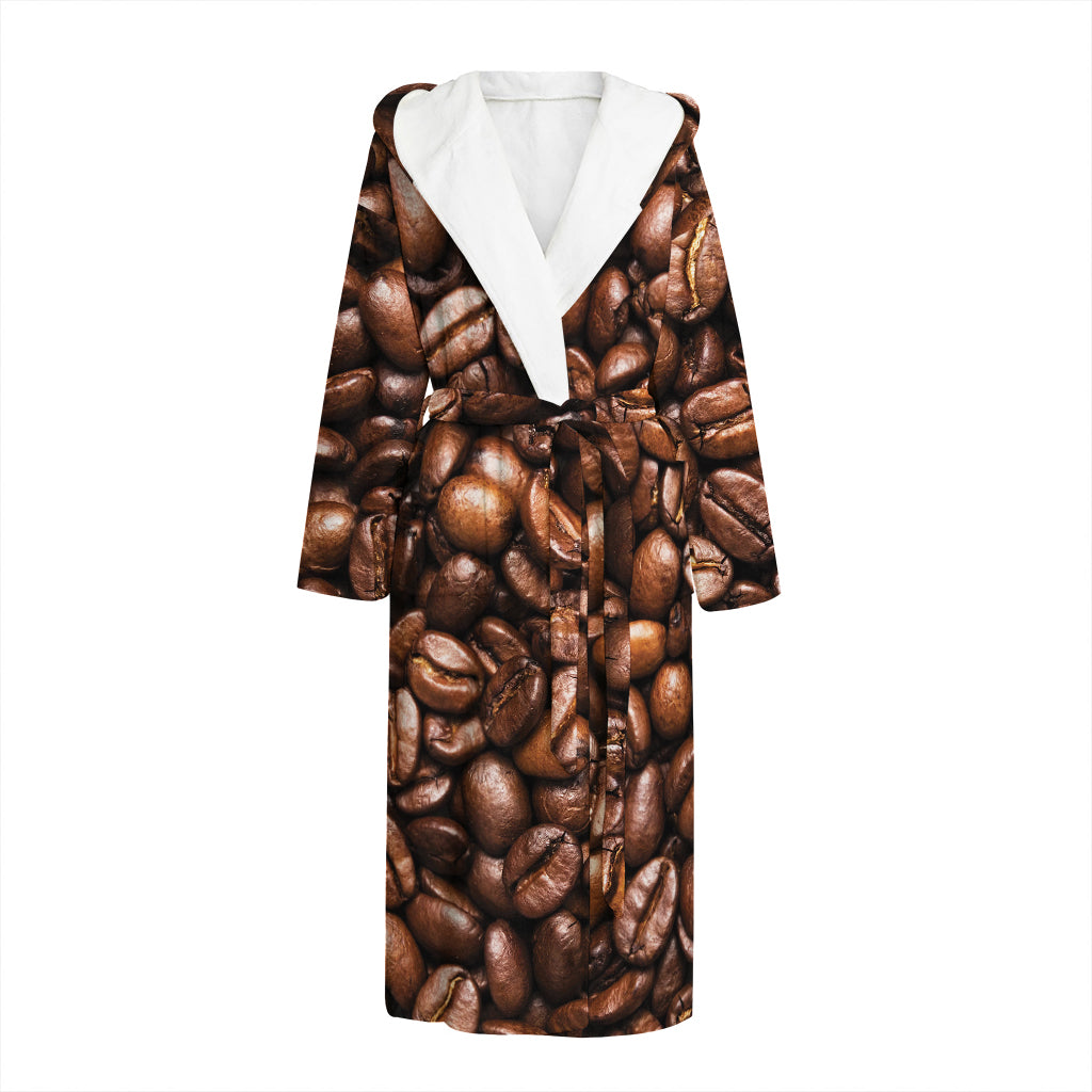 Roasted Coffee Bean Print Hooded Bathrobe