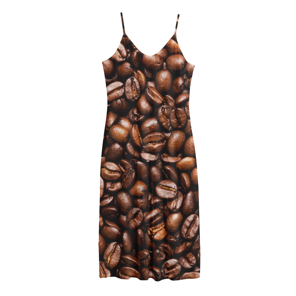 Roasted Coffee Bean Print Jersey Midi Cami Dress