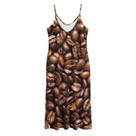 Roasted Coffee Bean Print Jersey Midi Cami Dress