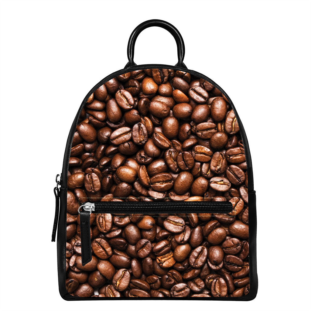 Roasted Coffee Bean Print Leather Backpack