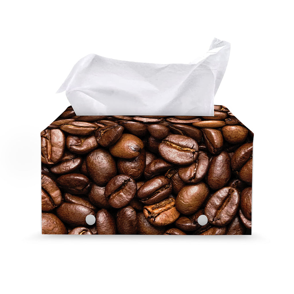 Roasted Coffee Bean Print Leather Tissue Box Cover