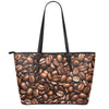 Roasted Coffee Bean Print Leather Tote Bag