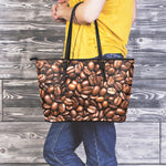 Roasted Coffee Bean Print Leather Tote Bag