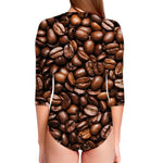 Roasted Coffee Bean Print Long Sleeve Swimsuit