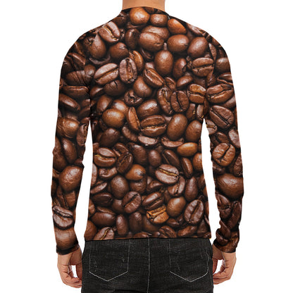 Roasted Coffee Bean Print Men's Long Sleeve Rash Guard