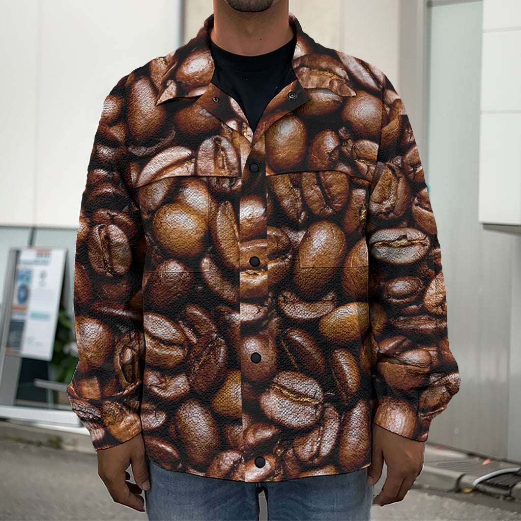 Roasted Coffee Bean Print Men's Shirt Jacket