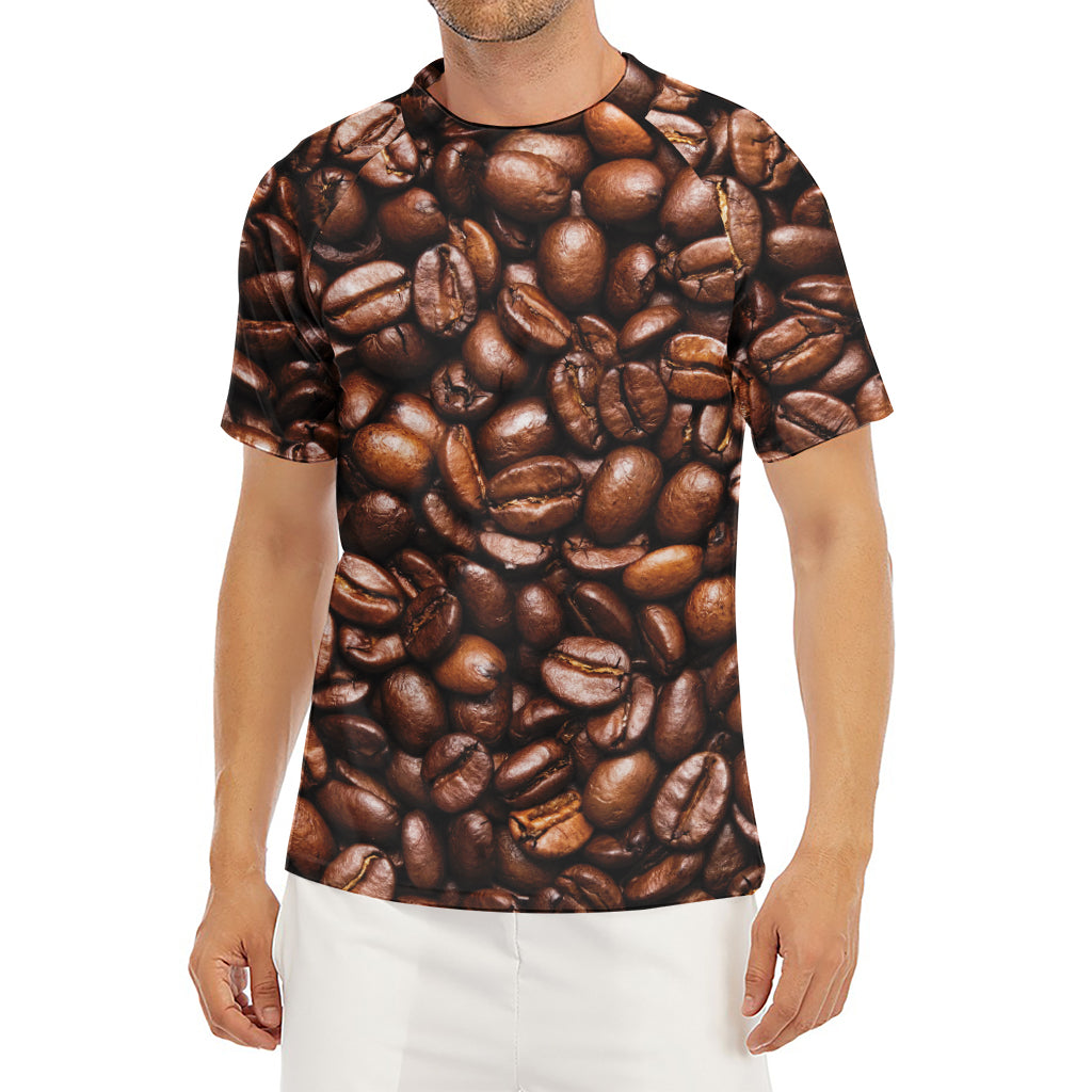 Roasted Coffee Bean Print Men's Short Sleeve Rash Guard