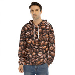 Roasted Coffee Bean Print Men's Velvet Pullover Hoodie