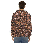 Roasted Coffee Bean Print Men's Velvet Pullover Hoodie