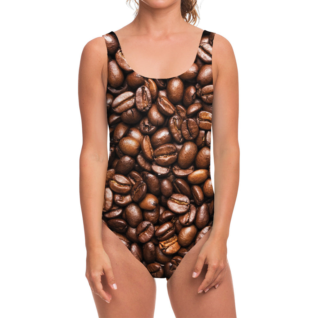 Roasted Coffee Bean Print One Piece Swimsuit
