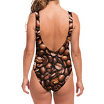 Roasted Coffee Bean Print One Piece Swimsuit