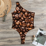 Roasted Coffee Bean Print One Shoulder Bodysuit