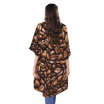 Roasted Coffee Bean Print Open Front Beach Cover Up