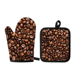 Roasted Coffee Bean Print Oven Mitt And Pot Holder Set