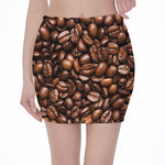 Roasted Coffee Bean Print Pencil Mini Skirt