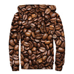 Roasted Coffee Bean Print Sherpa Lined Zip Up Hoodie