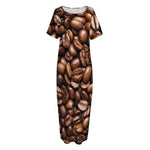 Roasted Coffee Bean Print Short Sleeve Long Nightdress