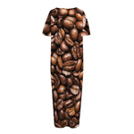 Roasted Coffee Bean Print Short Sleeve Long Nightdress