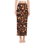 Roasted Coffee Bean Print Side Slit Maxi Skirt