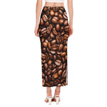 Roasted Coffee Bean Print Side Slit Maxi Skirt