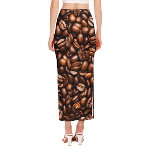 Roasted Coffee Bean Print Side Slit Maxi Skirt