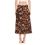 Roasted Coffee Bean Print Side Slit Midi Skirt